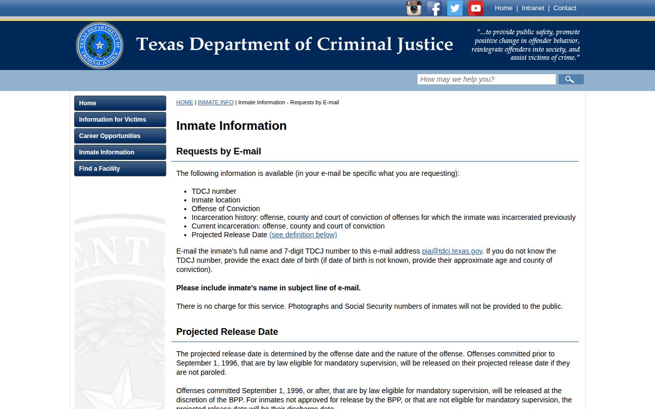 Official San Patricio County projected release date definition
