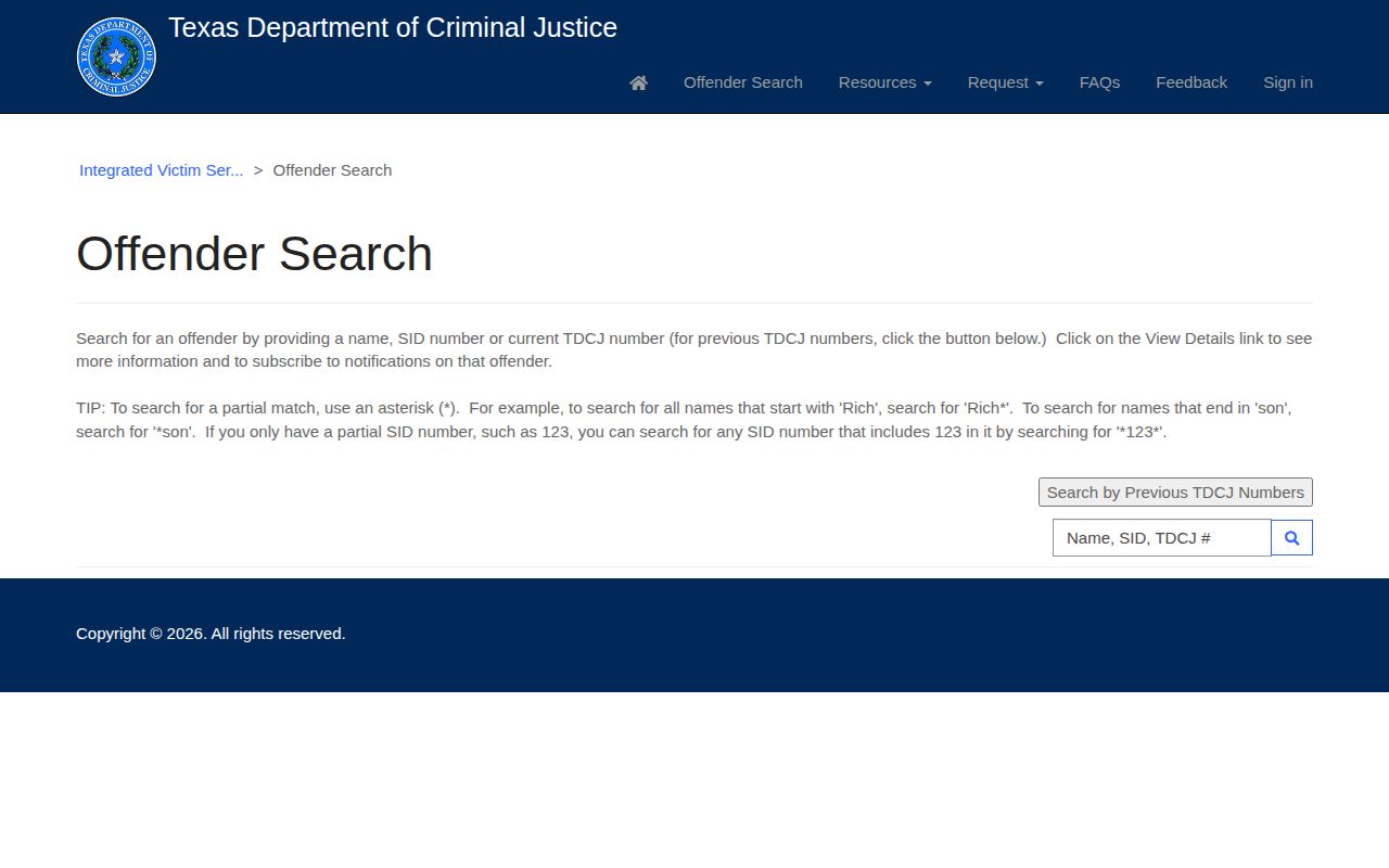 San Patricio County TDCJ IVSS inmate search form