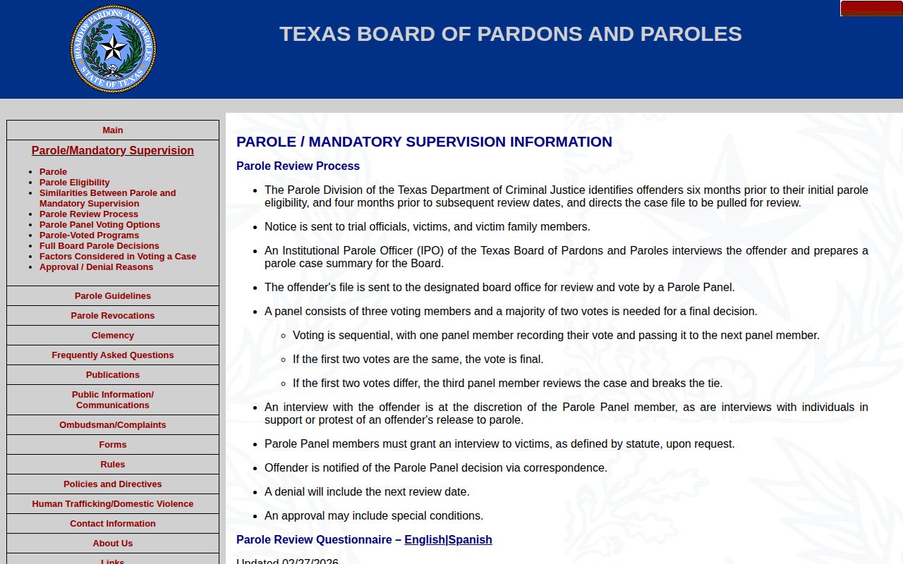 San Patricio County parole review process